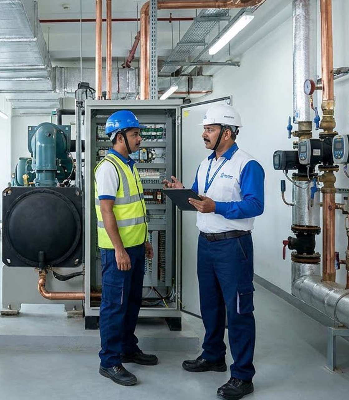 Luft Conditioning certified HVAC technicians at work on a commercial AC installation